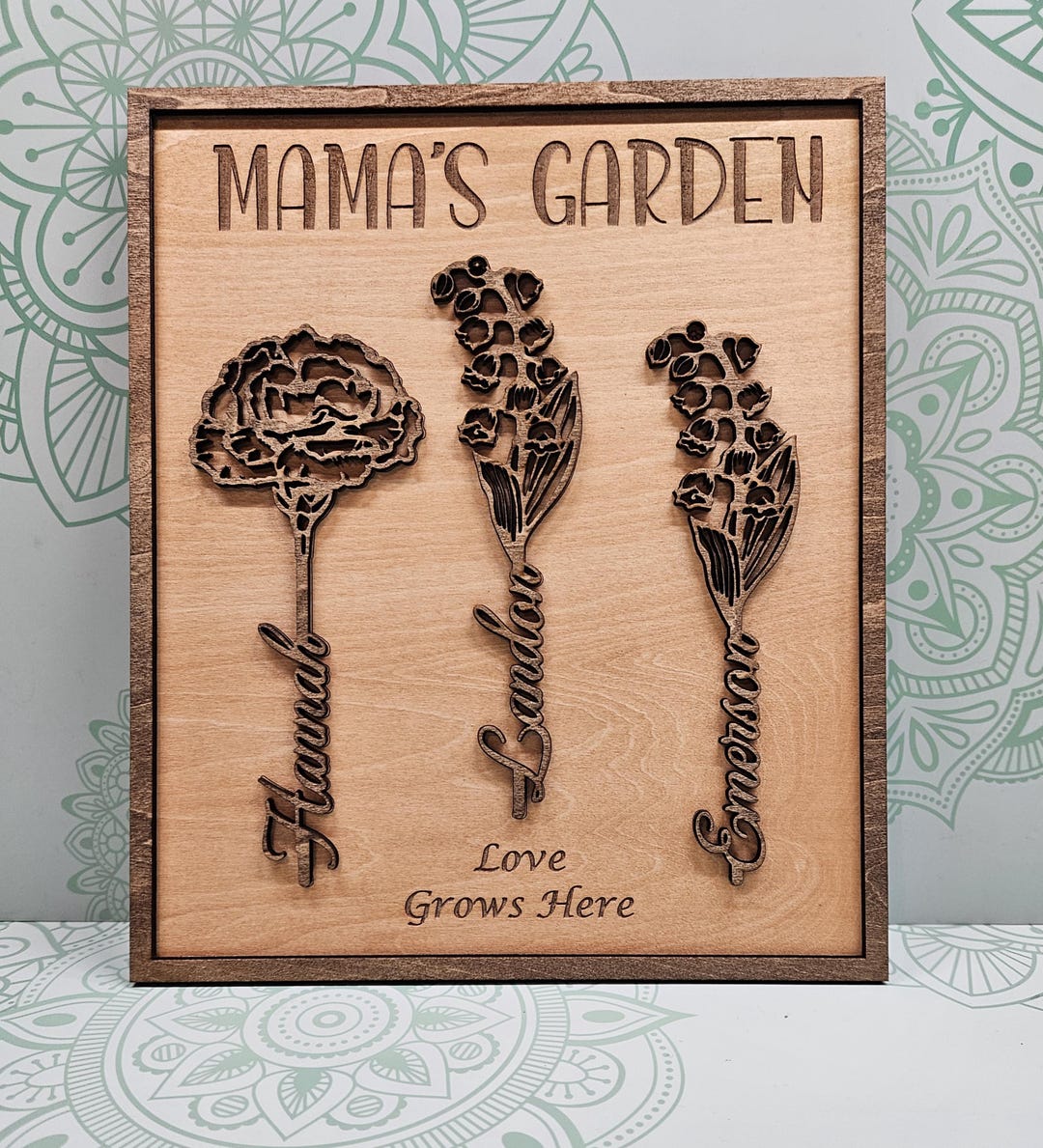 Custom Layered Wood Birth Flower Sign | Personalized Family Name Plaque ...