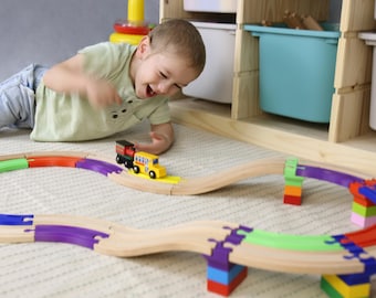 Dual Raised Railway 27pcs | Brio Compatible | Thomas Train Track | Train Track Adapters | Wooden Track Accessories | IKEA Track Extensions