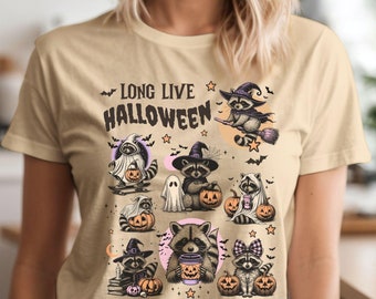 Halloween Shirt, Raccoon Tshirt, Retro Women's Tee, Cute spooky Season T Shirt, Vintage Pumpkin Outfit, Girly Outfit, Trendy Raccoon T-Shirt