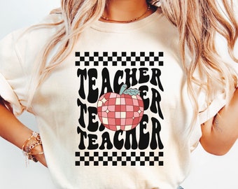 Teacher Shirt, Comfort Colors, Cute Teacher Crewneck, Cute Grade Level Tee, Teacher Gift, Back to School Outfit, Retro Disco Apple T-Shirt
