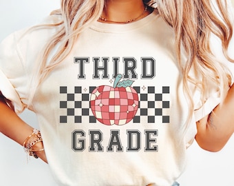 Third Grade Shirt, 3rd Grade Tshirt, Comfort Colors, Team Tee, Teacher Life Pullover, Teacher Apple Crewneck, Groovy Disco Apple T-Shirt