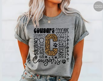 Cougars Shirt, Cougars Team Tshirt, School Pride Tee, Spirit T Shirt, Typography Tee, Mom Gift, Girly Shirt, Teacher Tee, Sports Fan T-Shirt