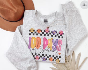 100 Days of School Sweatshirt, 100th Day Shirt, Teacher Gift, Hundred Days Learning, School Celebration Sweater, Checkered Elementary Shirt