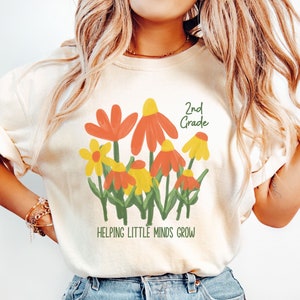 2nd Grade Teacher Shirt, Helping Little Minds Grow T Shirt, Wildflowers Tee, Comfort Colors, Second Grade Tshirt, Teacher Flowers T-Shirt