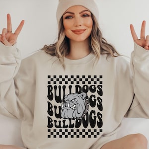 Bulldogs Sweatshirt, Team Mascot Shirt, School Pride Outfit, Retro Unisex Apparel, Parent Outfit, Teacher Shirt, Vintage School Spirit