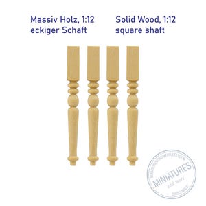 Pata de mesa 1:12 "Country", eje cuadrado, torneado, hecho a mano en Suiza, madera maciza