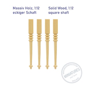 Pé de mesa 1:12 "Elegant", eixo quadrado, torneado, fabricado artesanalmente na Suíça, madeira maciça.