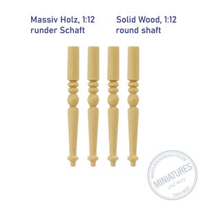 Pata de mesa 1:12 "Country", eje redondo, torneado, hecho a mano en Suiza, madera maciza