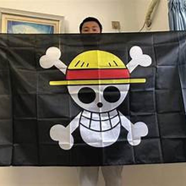 DRAPEAU DU CIEL pirate Singe D. Luffy Crâne Drapeau 90*150 CM Polyester chapeau de paille pirates trompette bannière drapeau décor à la maison