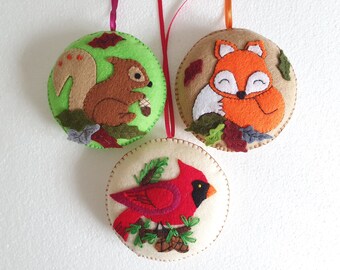 Squirrel red cardinal bird orange fox ornament hanging tree handmade decorations ornaments animals fall decorations felt child's gift