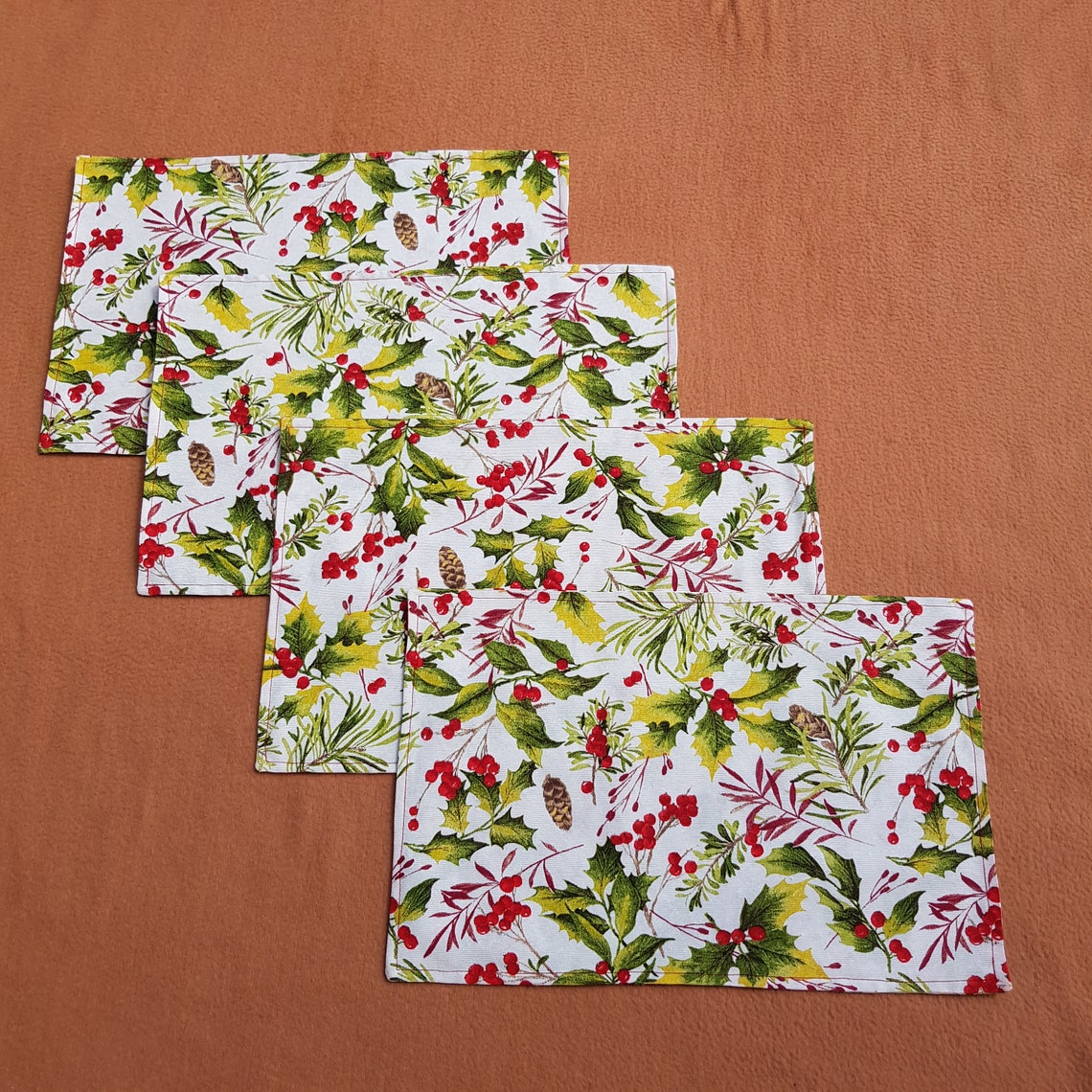 Doublesided Fabric Christmas Tablemats, Set of 2, Christmas Placemats