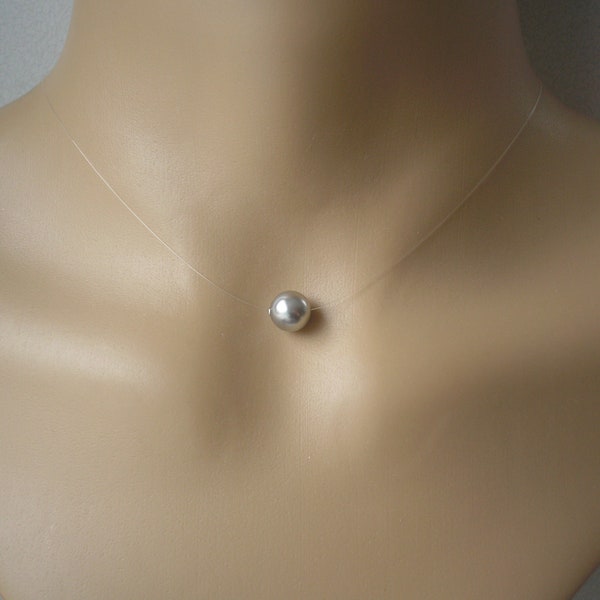 Simple Single Pearl Floating Illusion Effect Necklace, Handmade to Order using a Top Quality Austrian Crystal Pearl, Choose from 50 colours