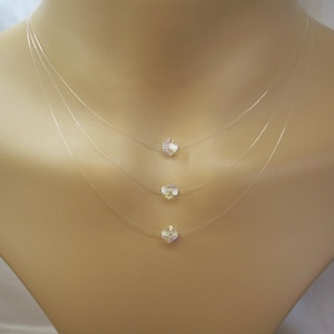 Multi strand Necklace, Multilayered Floating Illusion Crystal Necklace, Minimalist Triple Strand Imitation Diamond Necklace, Invisible cord