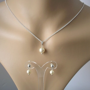 Simple Pearl Drop Necklace and Earrings Set, Pearl Jewellery Set Women and Children, Flower Girls Gift, suit Brides Bridesmaids Wedding Prom