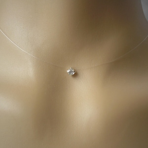 Invisible Necklace, Tiny Single Crystal on Transparent Cord, Floating Illusion Effect