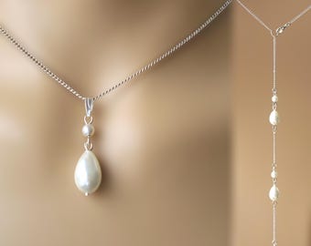 Teardrop Pearl Backdrop Necklace, Low Back Wedding Dress Jewelry