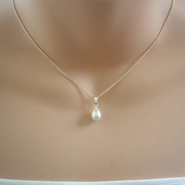 Simple Dainty Teardrop Pearl Necklace for Women Girls Brides Bridesmaids