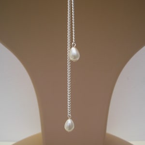 Clip-on Back Necklace for Wedding dress, Teardrop Pearl Back Jewellery, Double Strand Backdrop attachment