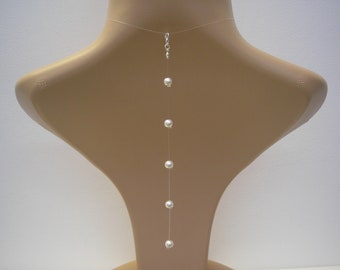 Floating Illusion Bridal Back Necklace, Pearl Clip-on Backdrop Attachment for a Necklace