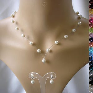 Dainty Pearl Necklace and Earrings Set Handmade in any colour, Pearl Jewellery Set for Brides Bridesmaids Women and Girls on Silver Wire