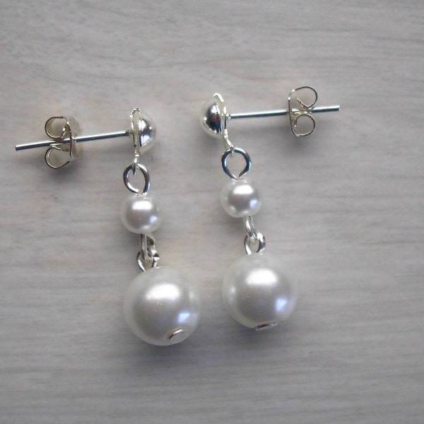 Dainty Pearl Drop Dangle Earrings For Women Ladies Bridesmaids Brides Wedding, Any colour Pearls on silver rose gold hooks studs or clip-ons