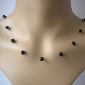 Black Floating Pearl Necklace, Dainty Black Pearl Necklace for Women Ladies