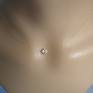Dainty Single Aurora Borealis Crystal Floating Illusion Necklace on Invisible Cord