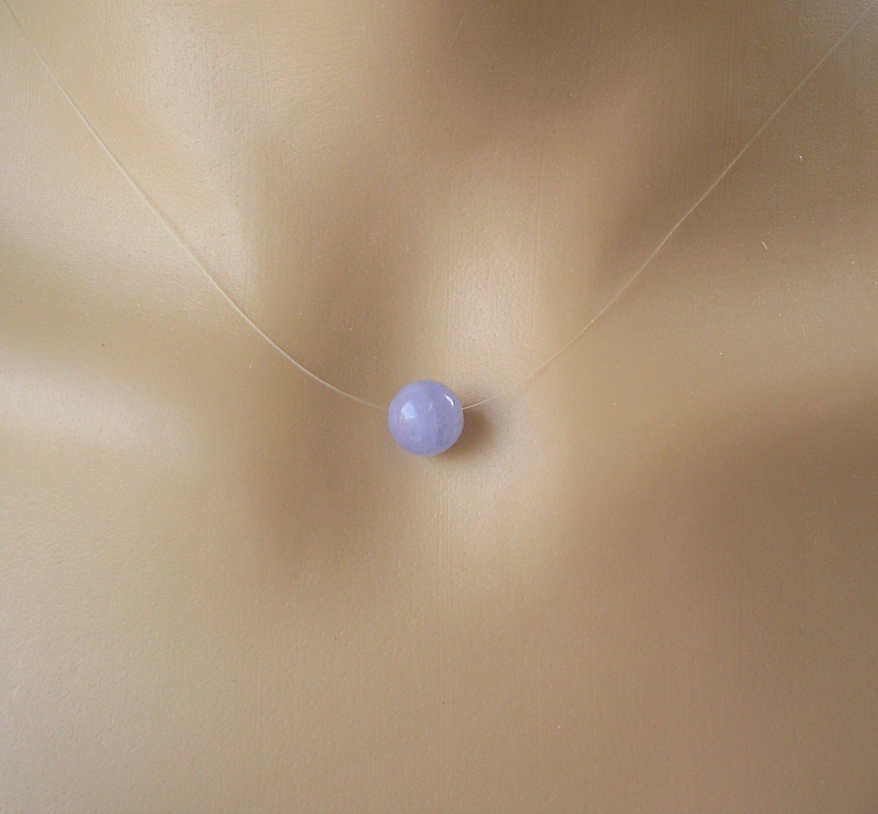 Translucent Angelite Angelite Necklace, Simple Gemstone Necklace Gift for Her, Single Round ...