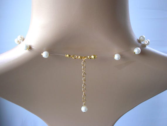 Dainty Floating Illusion Two Strand Faux Pearl Drop Necklace