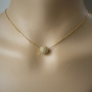 Disco Ball Necklace, Silver Gold or Rose Gold Pave Crystal Diamante on fine chain for Women