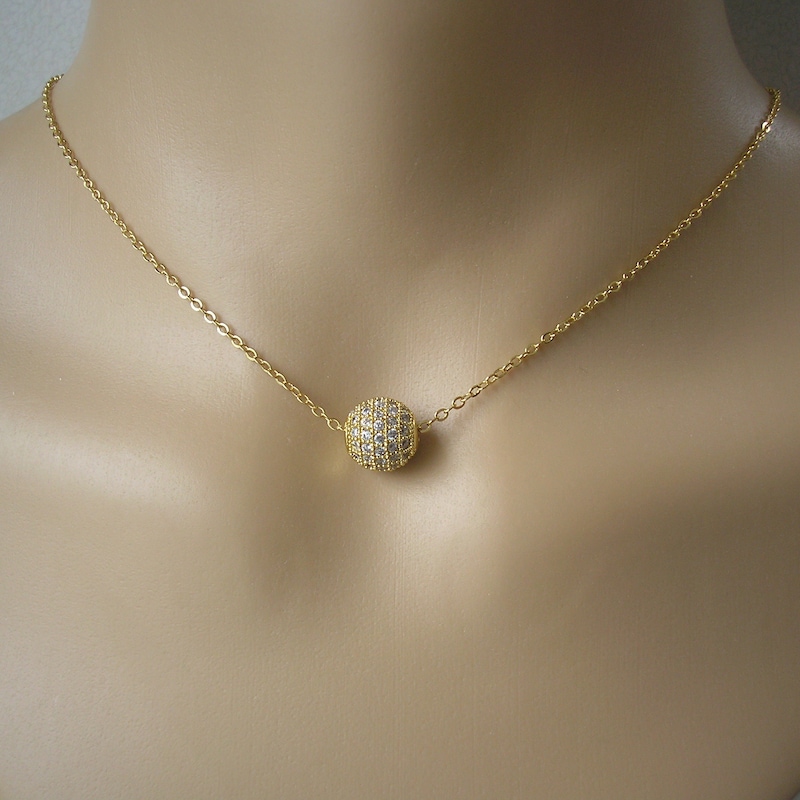 4mm Gold Necklace with 18KT Gold filled Jeweled Disco Ball main image 1