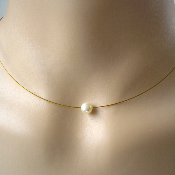 Dainty Single Pearl Necklace on Fine Jewellery Wire, Handmade using a Top Quality Austrian Crystal Pearl, Minimalist Bridal Necklace