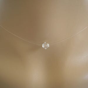 Single Floating Crystal Necklace, 6mm Austrian Crystal on Invisible Cord, Minimalist Imitation Diamond Choker, Choose Clear or AB