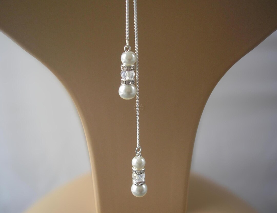 Backdrop Chain Clip on Back Chain for a Necklace, Pearl Diamante and Crystal Drop ...