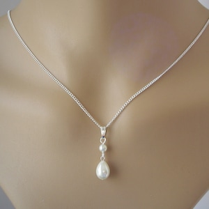 Simple Dainty Teardrop Pearl Drop Necklace for Women Flower Girls Brides Bridesmaids Gift for Her Wedding Jewellery
