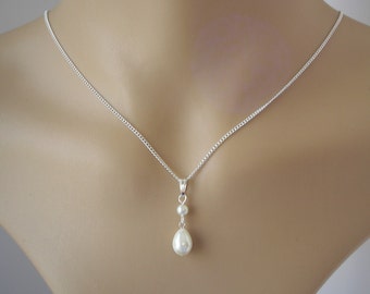 Simple Dainty Teardrop Pearl Drop Necklace for Women Flower Girls Brides Bridesmaids Gift for Her Wedding Jewellery