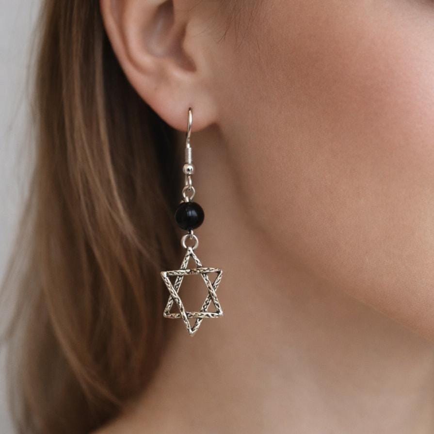 Silver Star of David Earrings on Silver plated Stainless Steel Hooks, Jewish Star Earrings: Letterbox gift