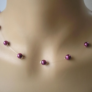 Plum Purple Floating Pearl Necklace, Dainty Pearl Choker for Women Ladies Brides Bridesmaid  Wedding Prom, Purple Pearl Floating Illusion