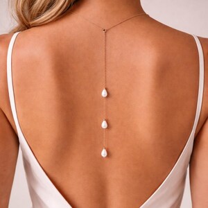 Pearl Back Necklace, Pearl Backdrop Necklace, Pearl Back Drop Necklace, Beck Necklace Wedding, Silver Gold or Rose Gold Back Chain for Bride