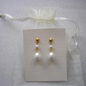 Dainty Pearl Drop Earrings on your choice of fittings, Teardrop Pearl Earrings for Brides Bridesmaids Prom