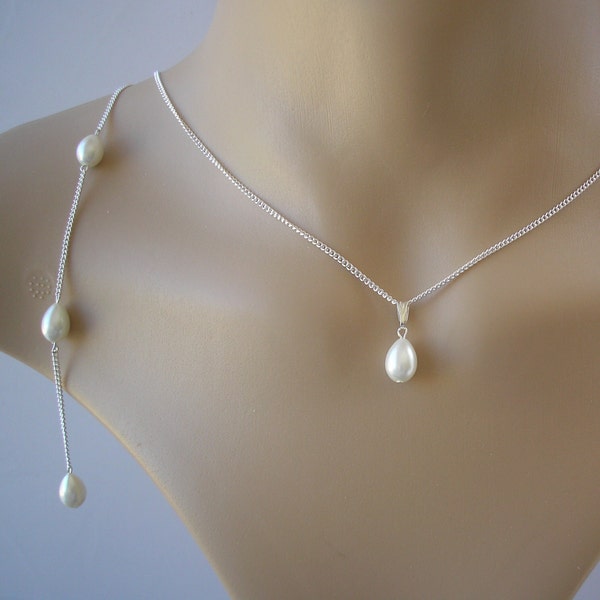 Ivory Cream Teardrop Pearl Backdrop Necklace for Women Brides Bridesmaid Gift Wedding, Pearl Back Necklace, Bridal Backdrop