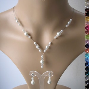 Unique Pearl Drop Necklace and Earrings Jewellery Set for Brides, Handmade in any colour