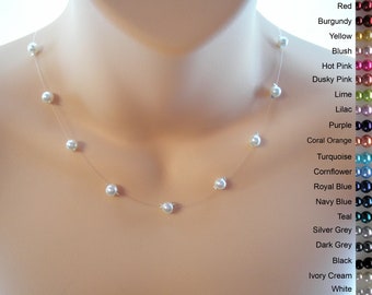 Dainty Floating Illusion Faux Pearl Necklace, Handmade to Order, Many Colours to Choose From