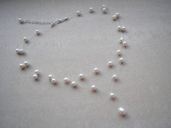 ★PEARLY MORE★ Pearly Drop Necklace 2 color Elegant 2 Pearl Drops V Necklace Set, Dainty Bridal Jewelry