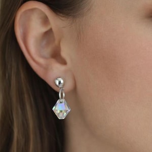 Aurora Borealis Crystal Drop Dangle Earrings on Silver plated Hooks Studs or Clip ons