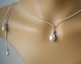 Pearl Backdrop Necklace, Back Jewellery for Women Brides Bridesmaid Gift Wedding, Silver or Gold back chain for low backed or backless dress