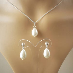 Necklace & Earrings, Simple Pearl Bridal Set, Necklace and Stud Drop Dangle Earrings Jewellery Set for Women Brides Bridesmaid Gift Weddings