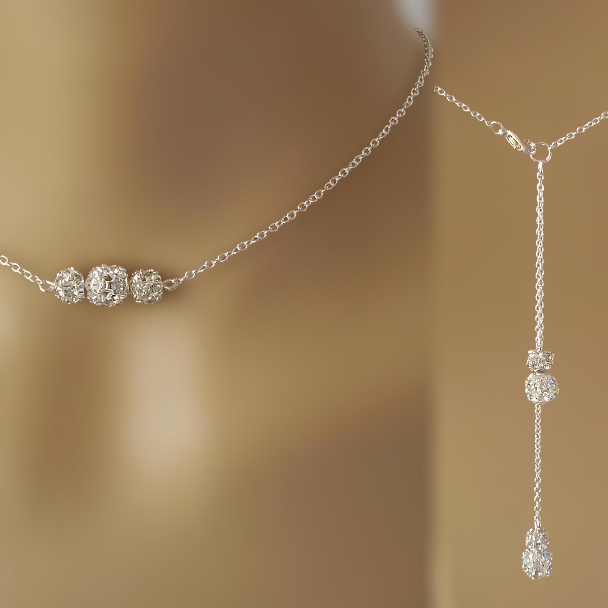 Diamante Back Necklace, Pave Crystal Rhinestone Backdrop Necklace