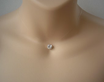 Invisible Necklace, Single Crystal on Transparent Cord, Floating Illusion Effect