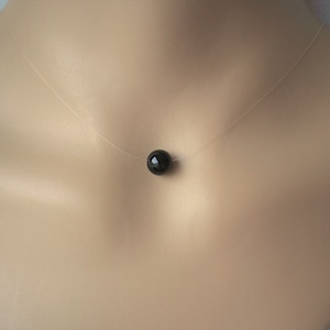 One Mystic Black Pearl Necklace, Simple Single Floating Illusion Top Quality Austrian Pearl Minimalist Necklace for Women Ladies Goth Gift
